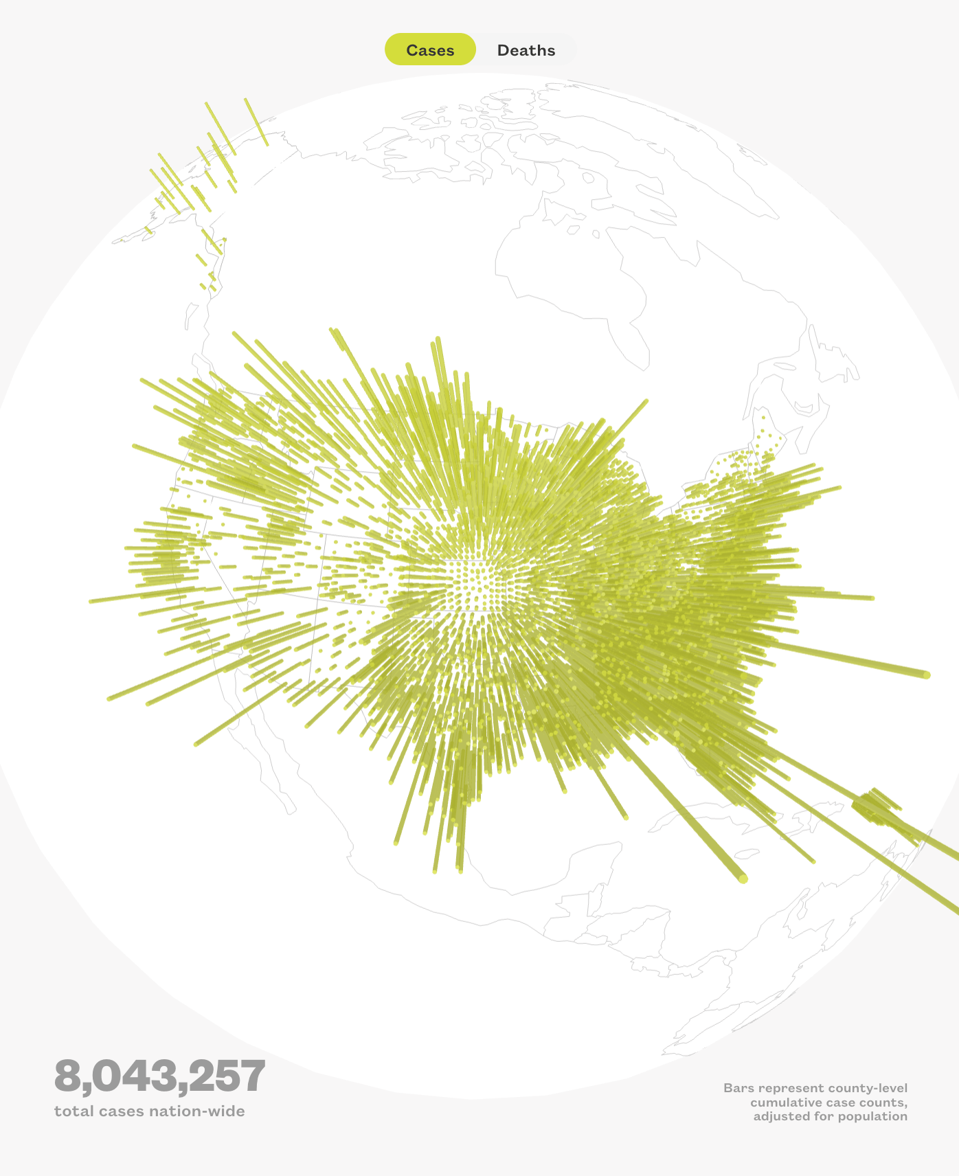 Visualization of distribution of COVID-19 cases on October 15, 2020