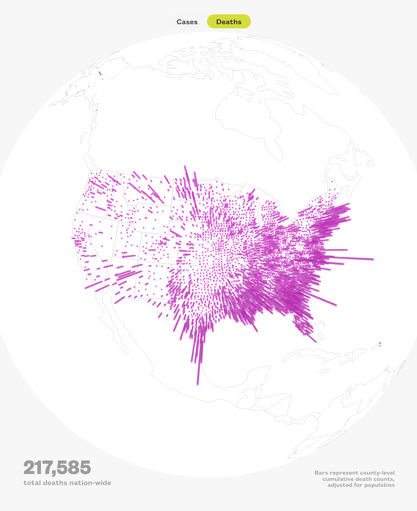 Visualization of distribution of COVID-19 deaths on October 15, 2020